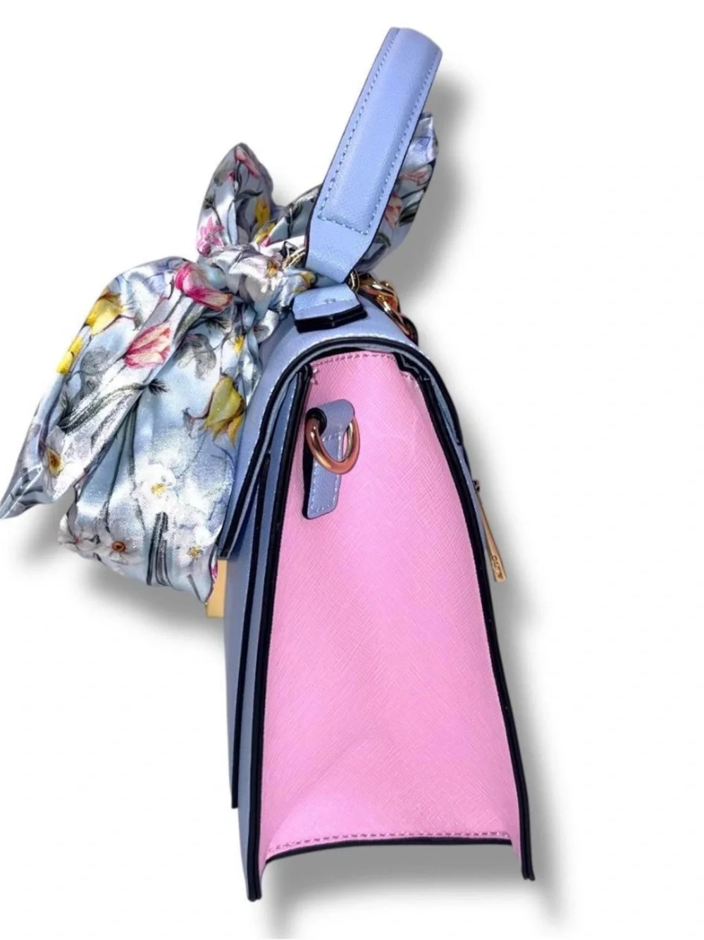 NWT Aldo Light Blue and Pink Top-Handle Satchel with Scarf Accent